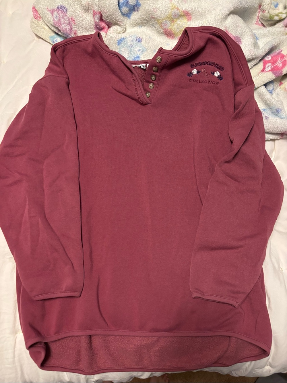 Embroidered Henley Pullover in Dusty Rose